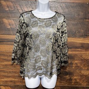 Talbots ‎Top Black Gold Sz. 6 Lace Gothcore Witchy Mystical Elegance Scallop Hem